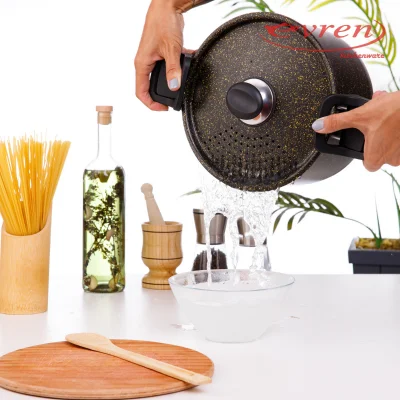 Evren Gold Stone Süzgeç Kapaklı Spagetti Makarna Tenceresi 22 Cm